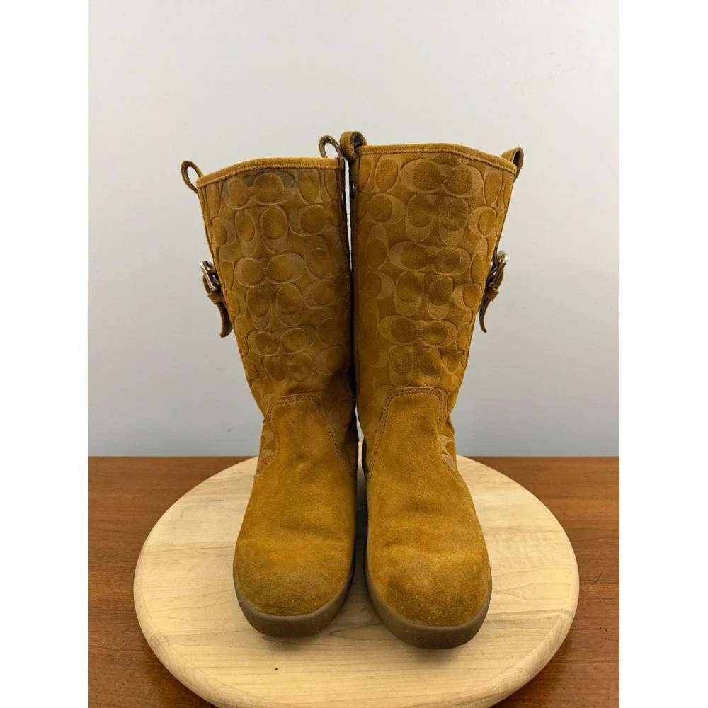 Coach Vintage Tulip Boots Women's 7.5B Suede Fur Lined Tan Signature C Y2K 2000s